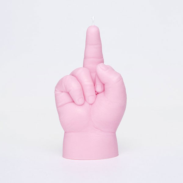 pink baby hand middle finger candle