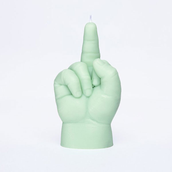 green baby hand candle fuck you