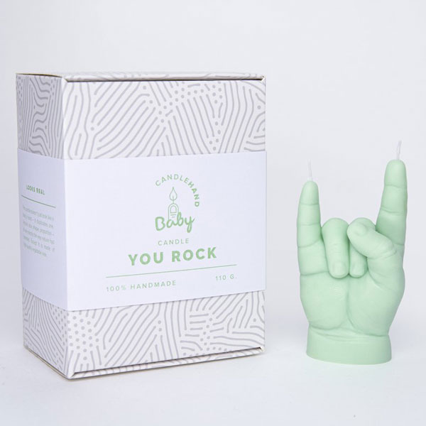 green you rock baby hand candle
