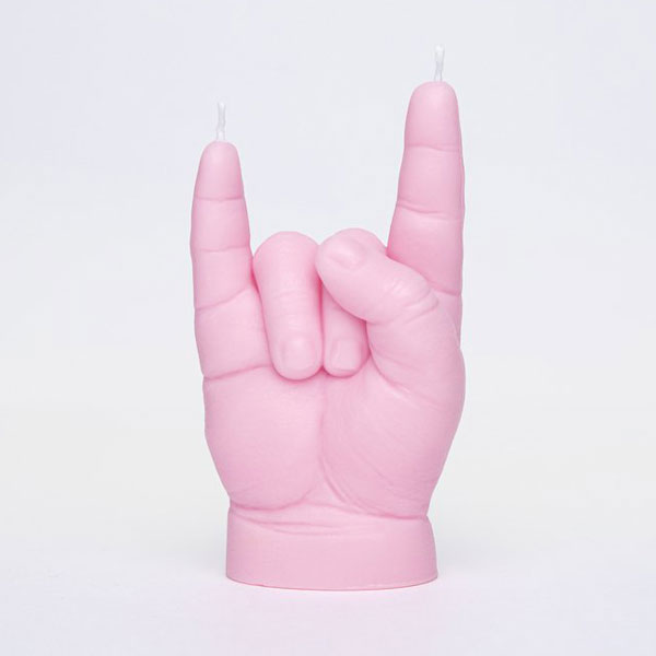 pink devil horns baby hand candle pink