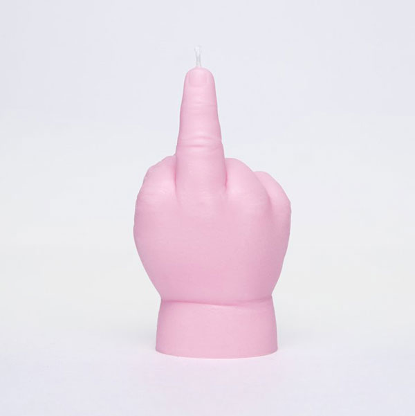 flipping the bird pink baby hand candle
