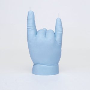 baby hand devil horns candle blue