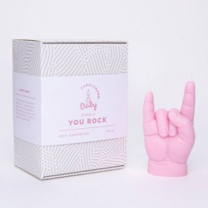 you rock baby hand candle pink