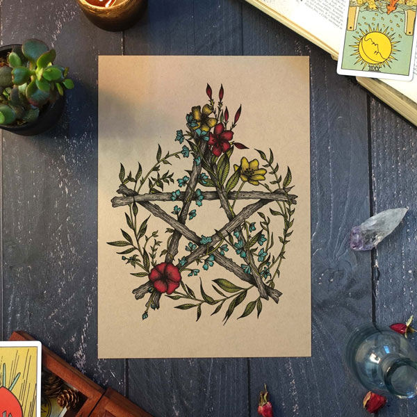 bloemen pentagram kunst print