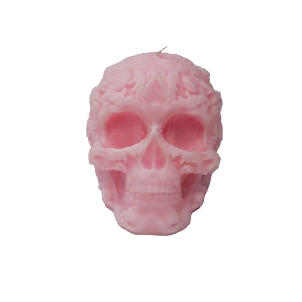 Pink Skull Candle with floral design