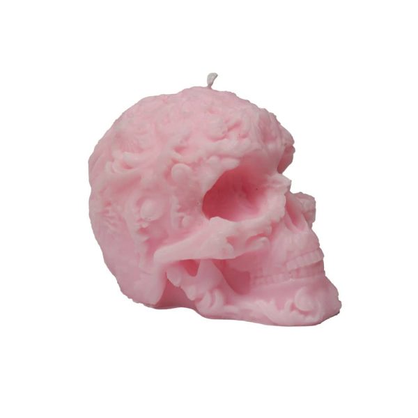 Pink Skull Candle side view floral design