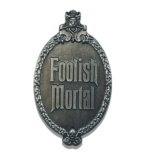 foolish mortal antique silver enamel pin