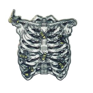 Human ribcage with bees enamel pin.