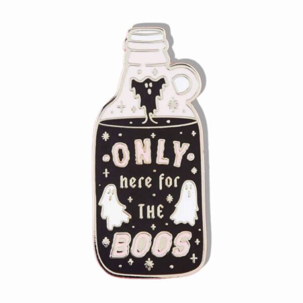 Bottle with ghosts on it saying only here for the boos.