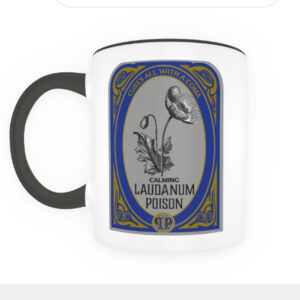 Coffee Mug with a laudanum poison print in jugendstil style and a poppy
