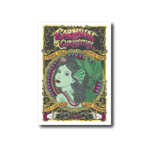gorgeous art print of a green mermaid girl in vintage carnival style