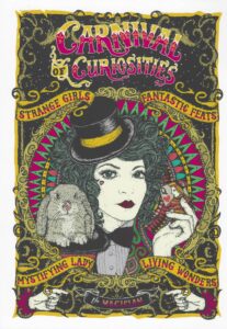 Magician art print with a female magician wearing a top hat holding the queen of hearts card and a bunny