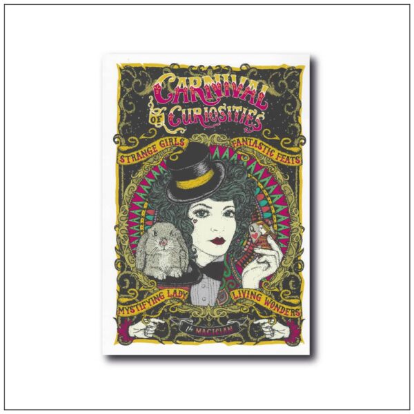 Fortune teller art print in a vintage carnival style depicting a fortune teller with tarot cards