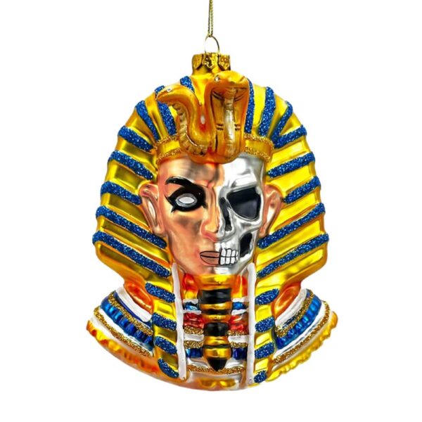 pharaoh glass christmas ornament with skeletal face