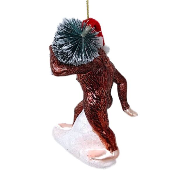 back of a bigfoot glass christmas ornament