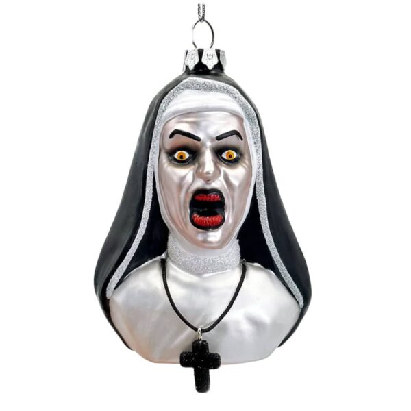 Screaming horror nun glass christmas ornament