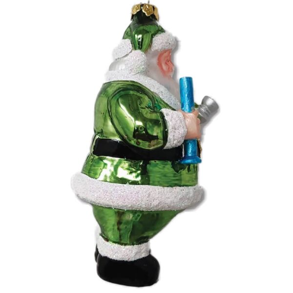 Side of a dope smoking santa christmas ornament