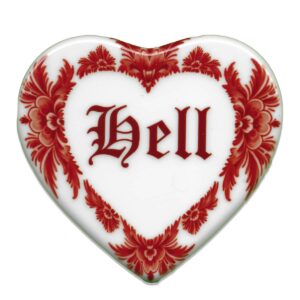 heart shaped ceramic tile saying hell