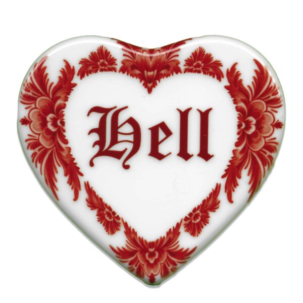 heart shaped ceramic tile saying hell