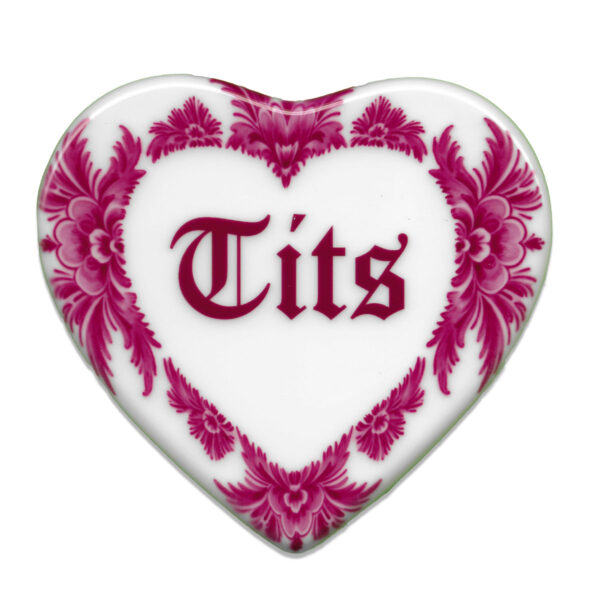 heart shaped ceramic tile saying tits